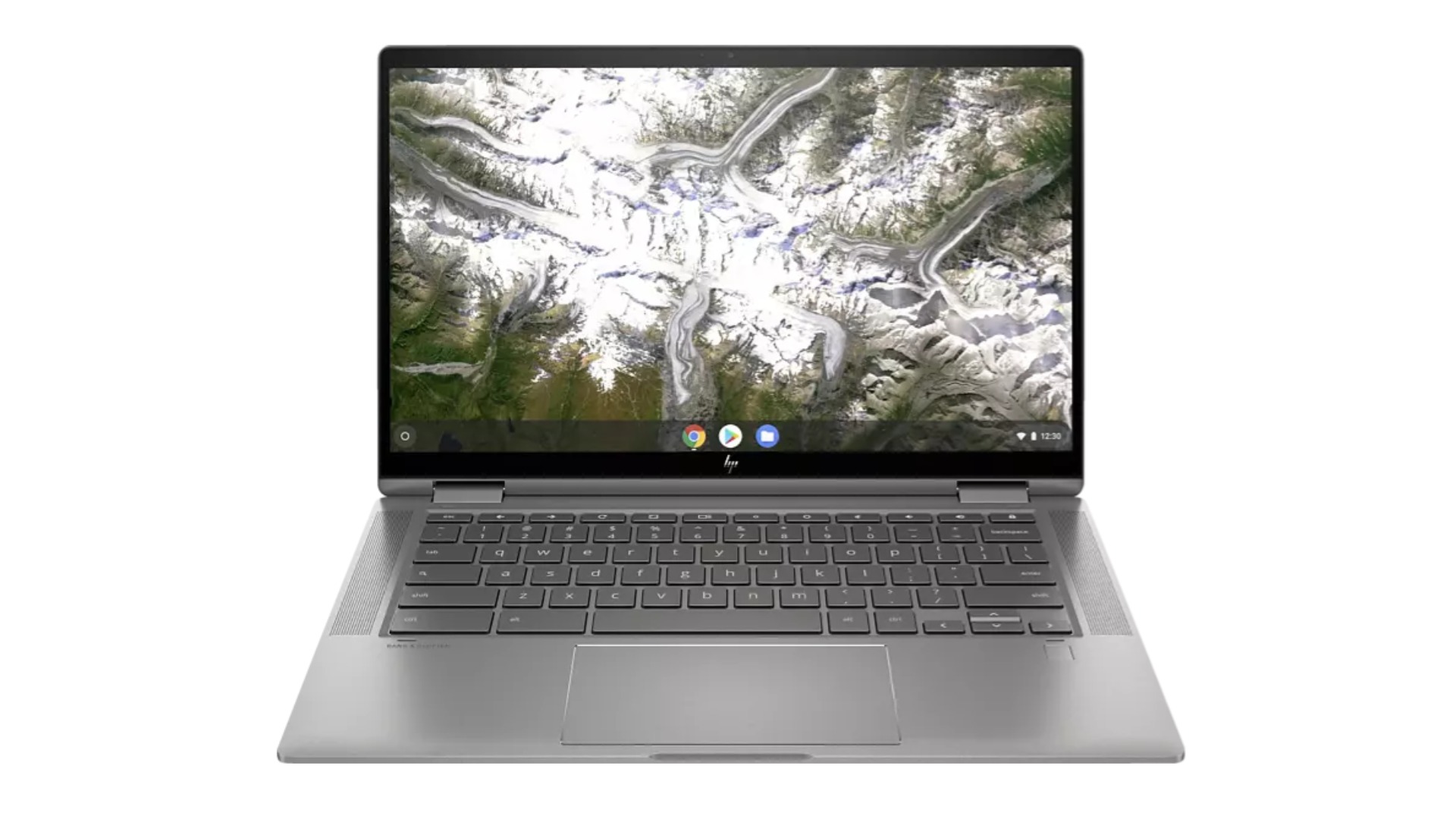 hp chromebook x360 review - an image of the laptop head on