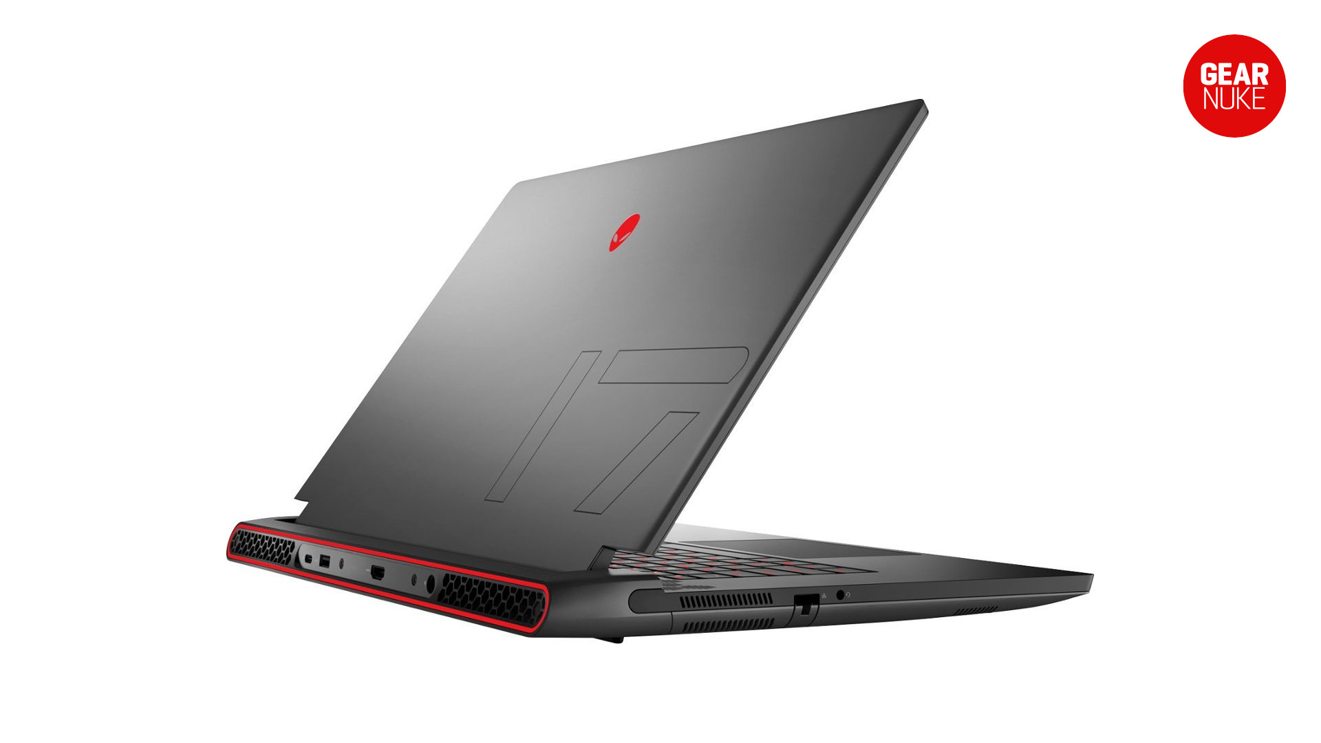 A rear view of the Alienware m17 R5 laptop